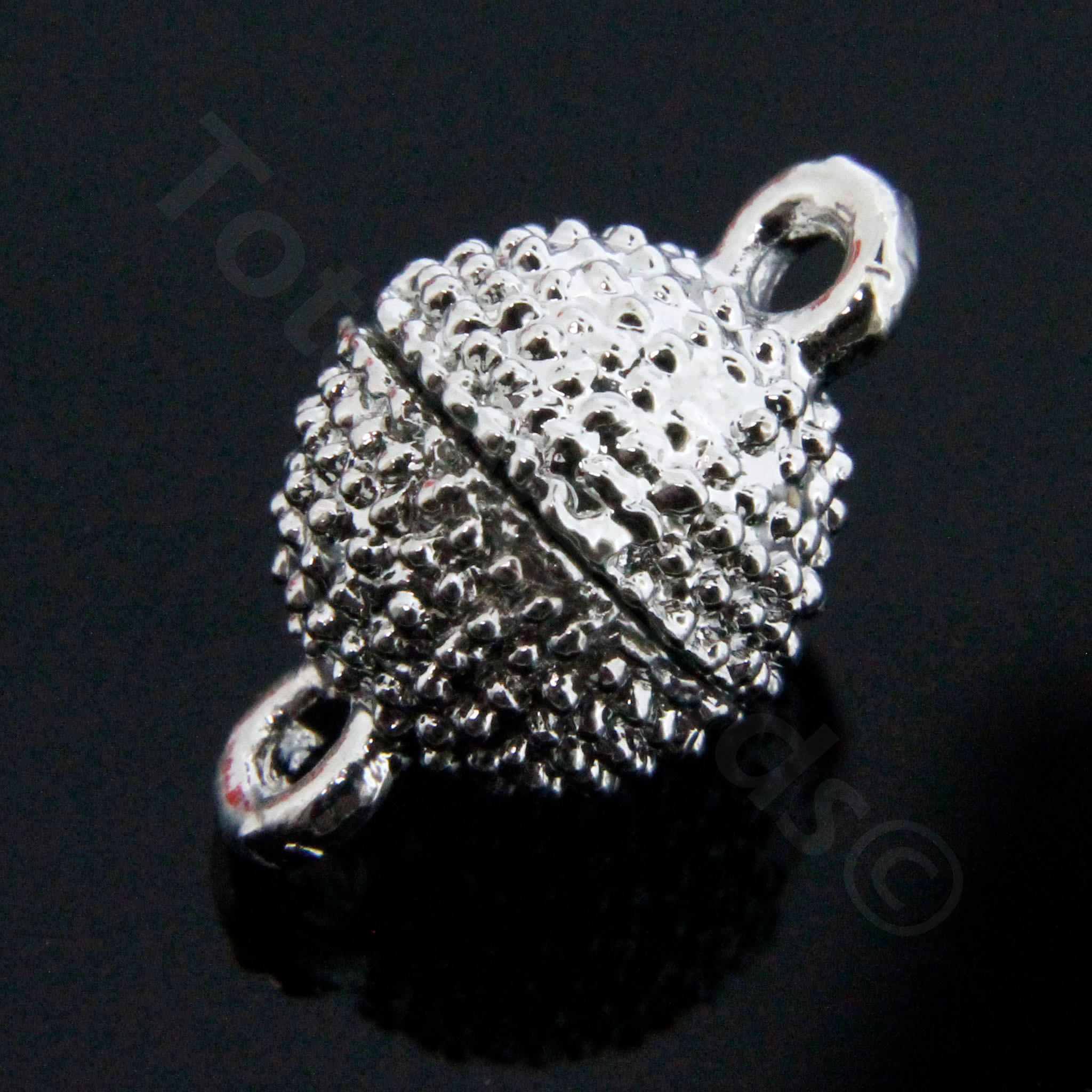 Magnetic Clasp Spotted Round 8mm - Rhodium 3pc