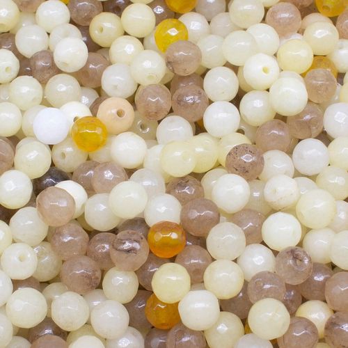 Dyed Jade 6mm Facet Round Beads Mix 60pc   Cream pack of 6 for jewellery making