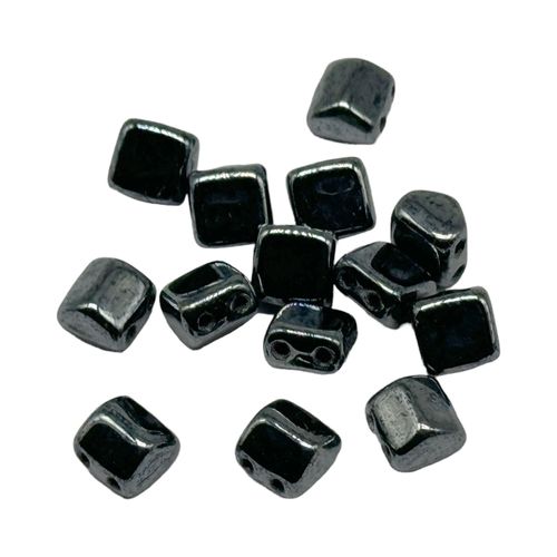 6mm Czech glass glass beads hematite — pack of 25, high-quality two-hole beads ideal for jewelry making, bead weaving, and crafts