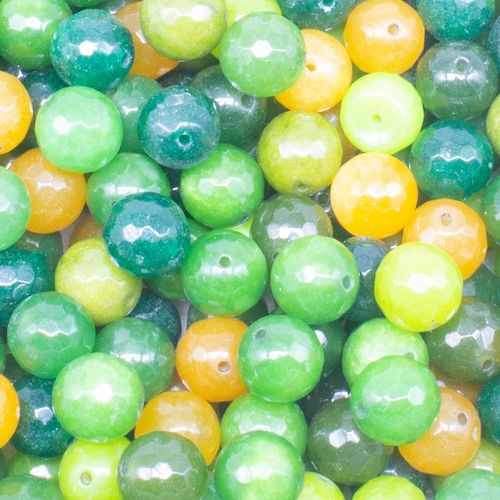 Dyed Jade 12mm Facet Round Beads Mix 30pc   Spring Green pack of 12 for jewellery making