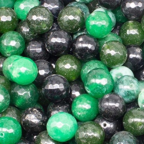 Dyed Jade 14mm Facet Round Beads Mix 25pc   Green Moss pack of 14 for jewellery making
