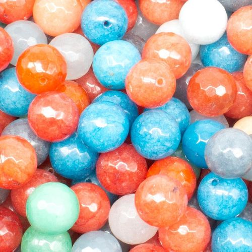 Dyed Jade 14mm Facet Round Beads Mix 25pc   Turquoise Coral pack of 14 for jewellery making