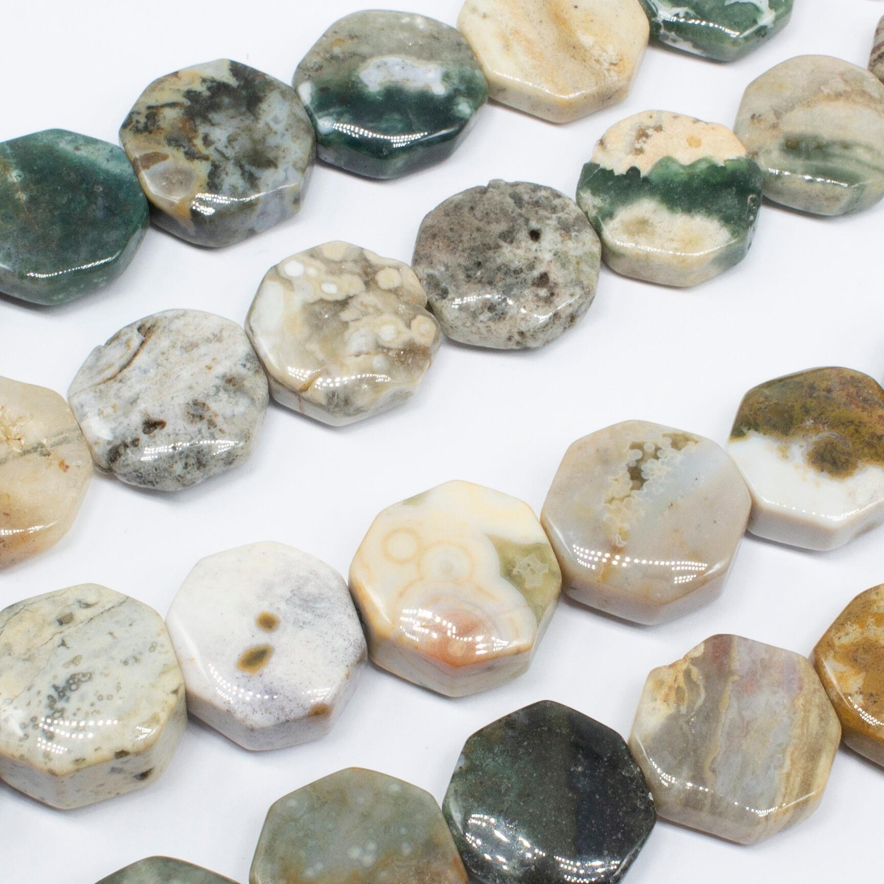 Kryptonian Octagonal Disc Ocean Jasper Octagon Disc Beads - 16mm 15