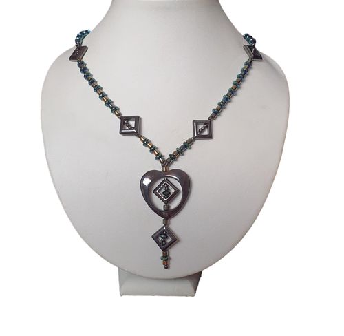 Brianna Hematite Necklace green necklace making kit — DIY set with beads and instructions for creating handmade jewelry