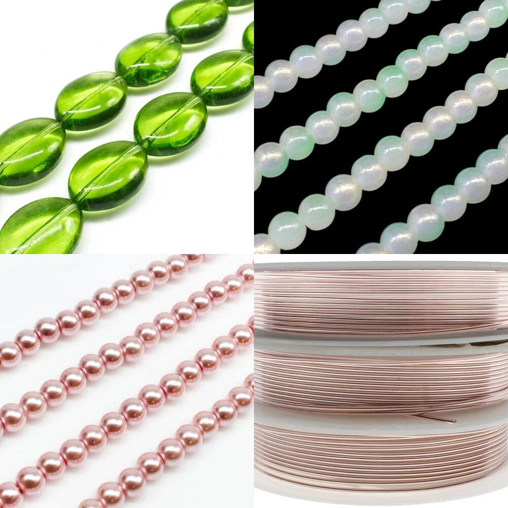 Wire Flower Necklace Makes 2 green necklace making kit — DIY set with beads and instructions for creating handmade jewelry