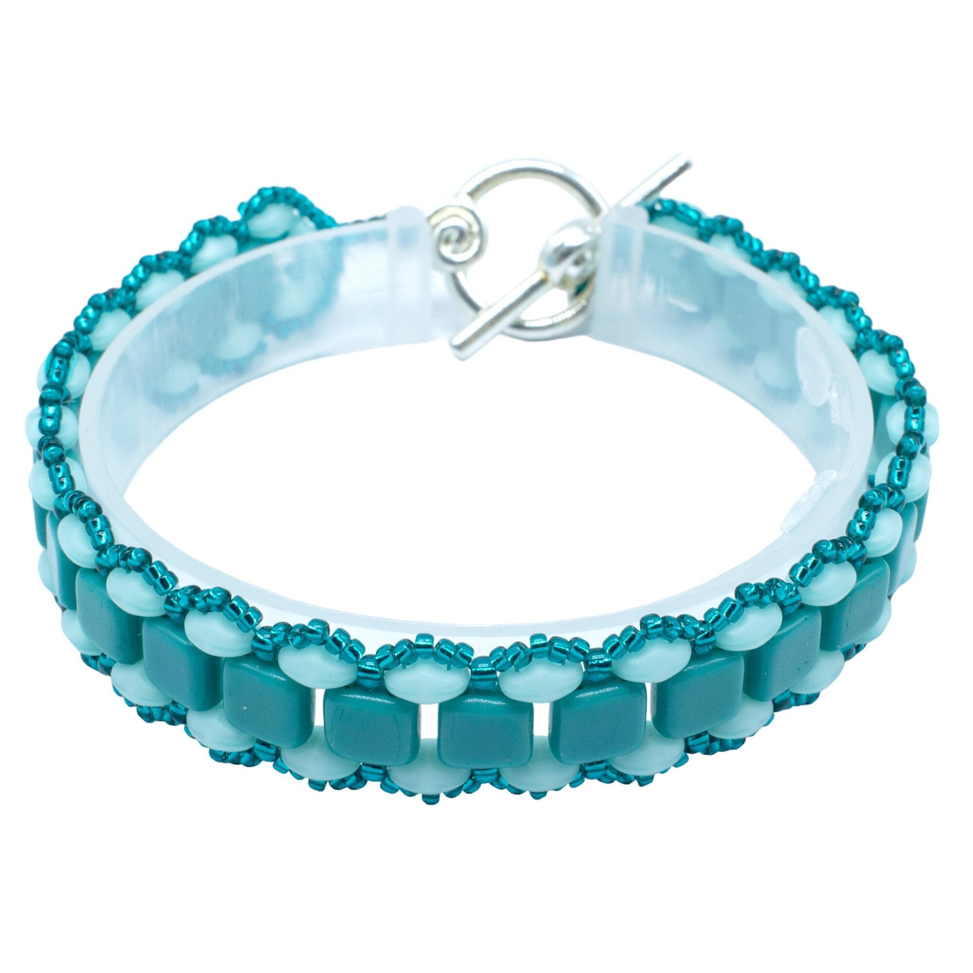 Johanna Tile Bracelet Makes 2 teal bracelet making kit — DIY set with beads and instructions for creating handmade jewelry