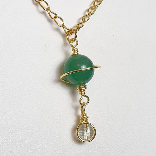Andromeda Planet Pendant & Earrings green aventurine earring making kit — DIY set with beads and instructions for creating handmade jewelry