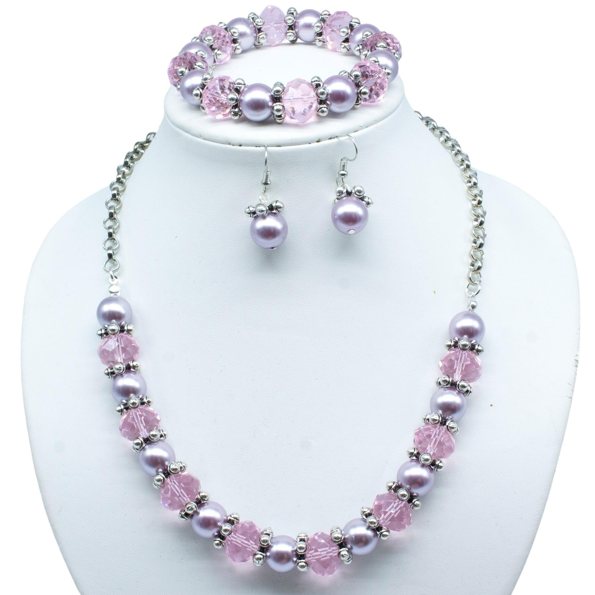 Chunky Crystal Pearl Jewellery lilac jewelry making kit — DIY set with beads and instructions for creating handmade jewelry