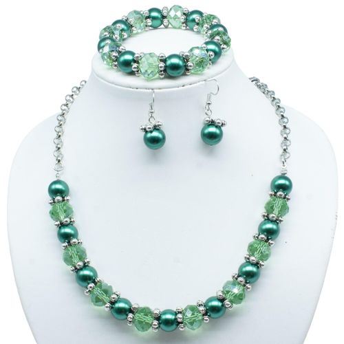 Chunky Crystal Pearl Jewellery moss green jewelry making kit — DIY set with beads and instructions for creating handmade jewelry
