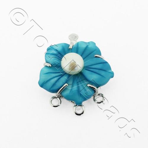 3 Row Connector Box Clasp Flower - Turquoise