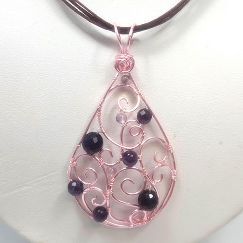 Swirl Wire Pendant amethyst gemstone jewelry making kit — DIY set with beads and instructions for creating handmade jewelry