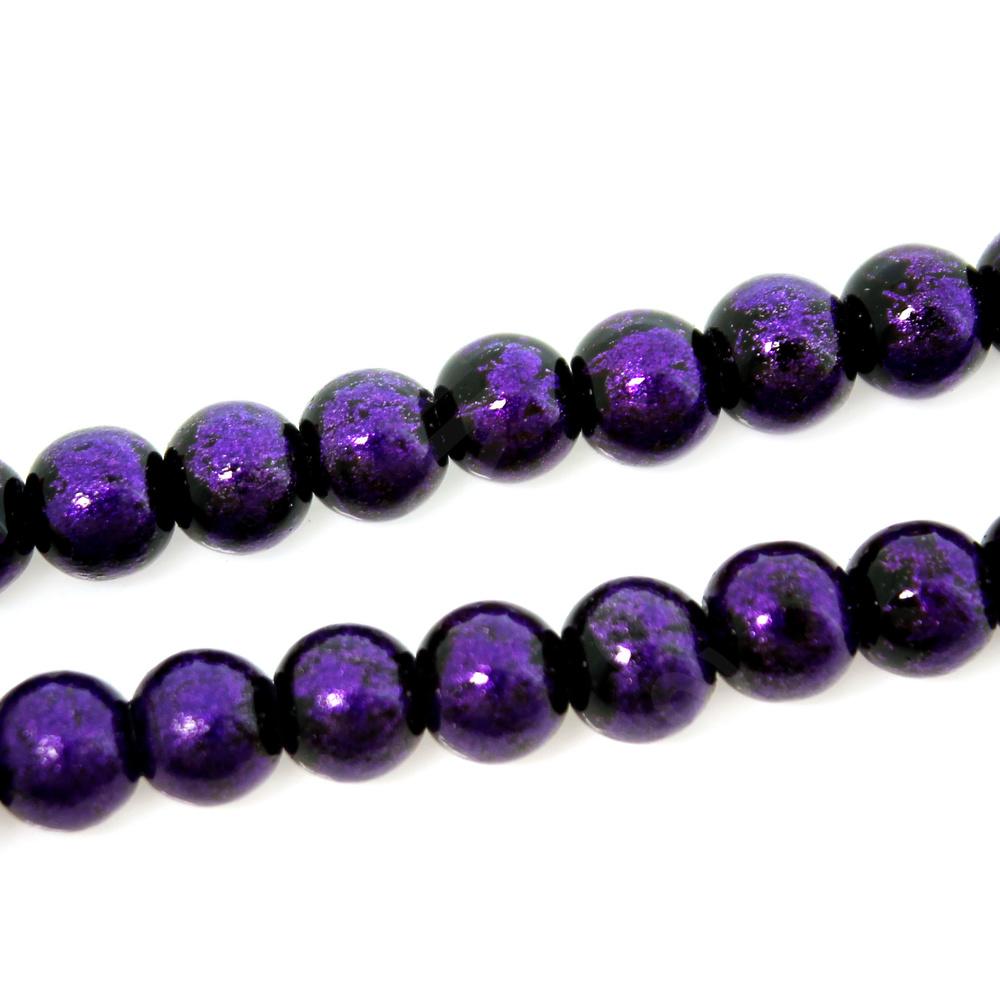 Glass Round Beads 8mm Brushed Shimmer - Dark Plum