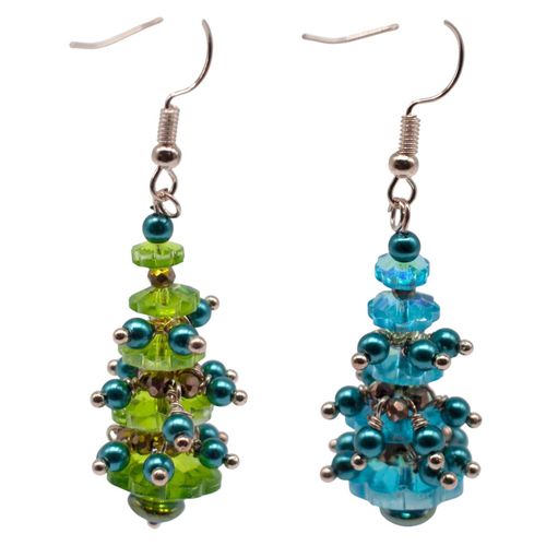 Christmas Tree Earrings with Baubles 2 Pairs aqua & lime earring making kit — DIY set with beads and instructions for creating handmade j…