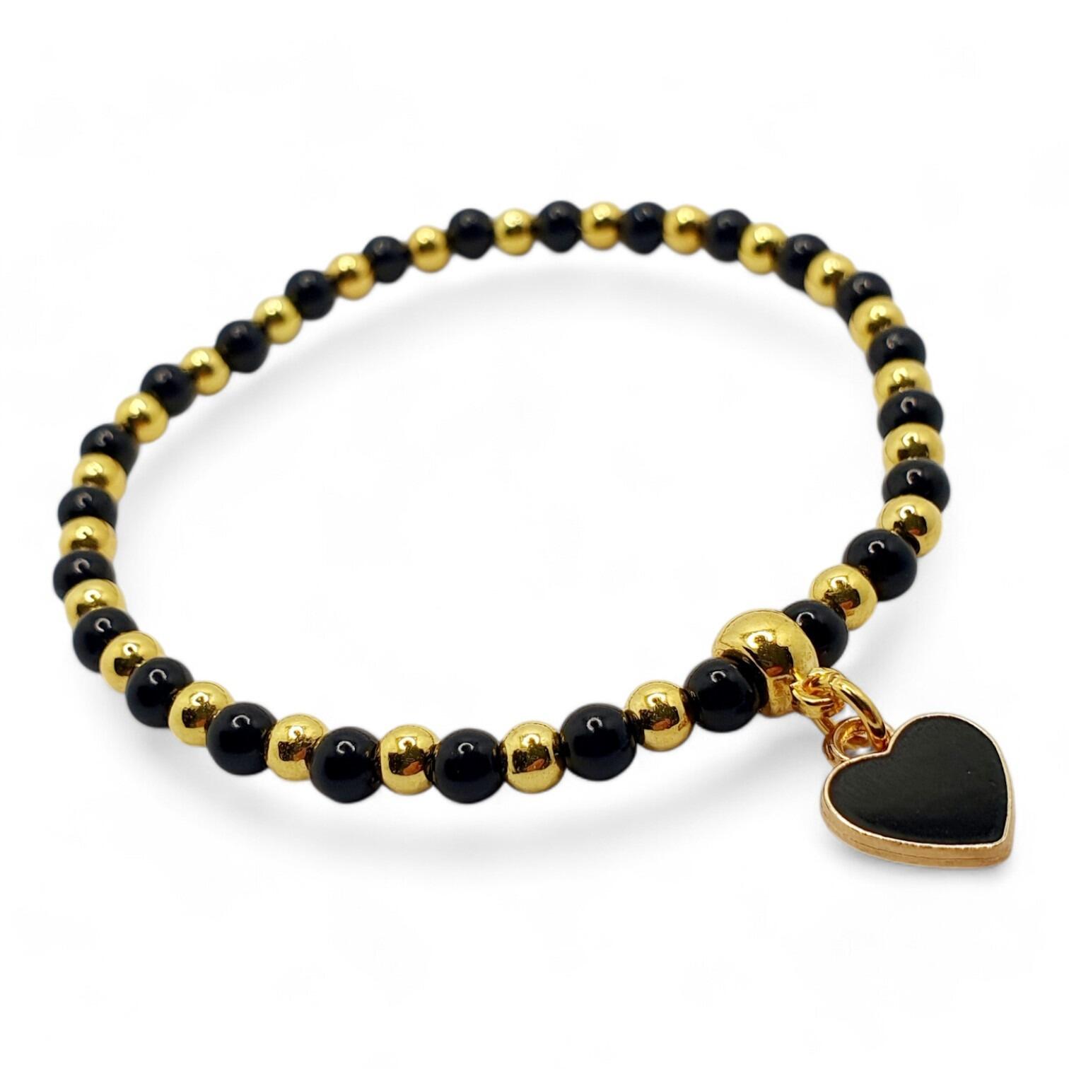 Enamel Heart Stretch Bracelets Makes 4 black bracelet making kit — DIY set with beads and instructions for creating handmade jewelry