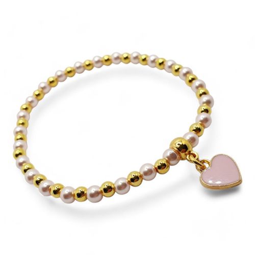 Enamel Heart Stretch Bracelets Makes 4 pink bracelet making kit — DIY set with beads and instructions for creating handmade jewelry