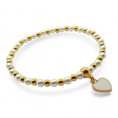 Enamel Heart Stretch Bracelets Makes 4 white bracelet making kit — DIY set with beads and instructions for creating handmade jewelry