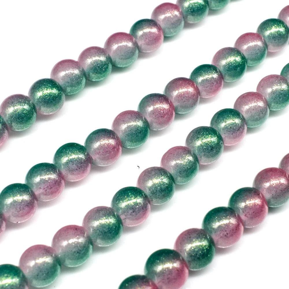 Glass Jade Glitter Beads 6mm Round   Pale Green Pink for jewellery making