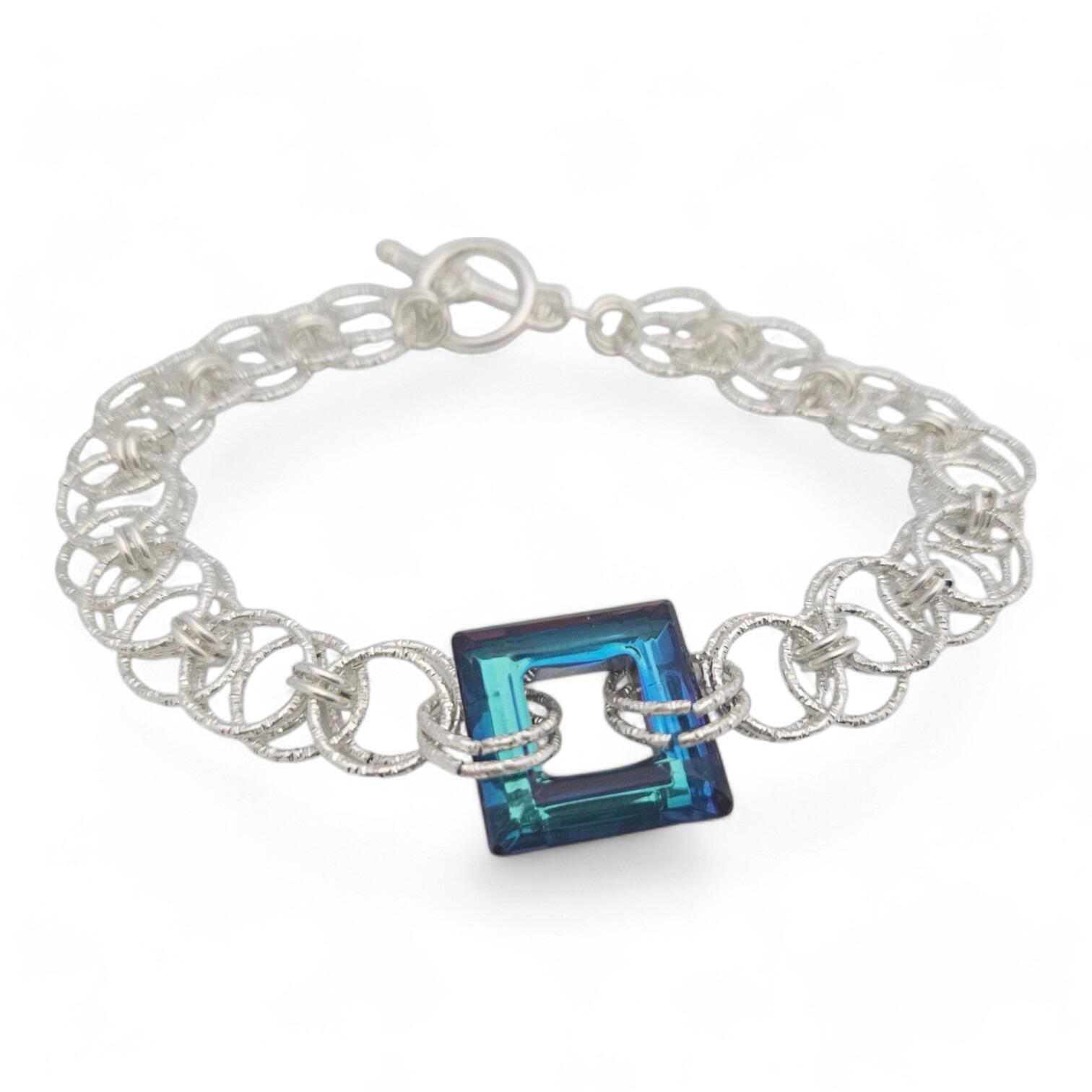 Helm Square Crystal Bracelet silver with purple rainbow bracelet making kit — DIY set with beads and instructions for creating handmade j…