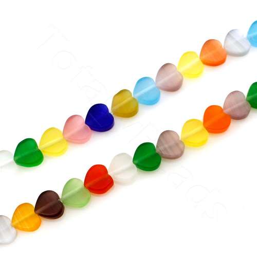 Cats Eye Beads - Hearts 8mm - Mixed