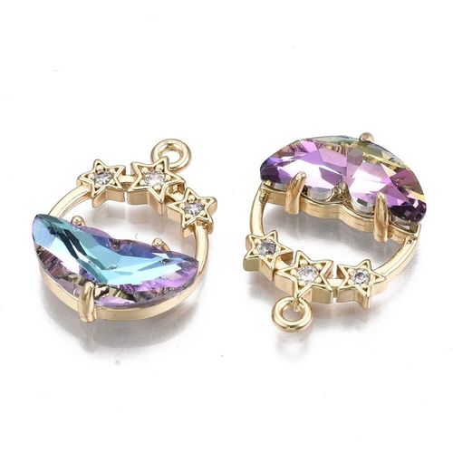 Half Moon Crystal Ring Pendant / Charm   Rainbow 21 x 15mm for jewellery making