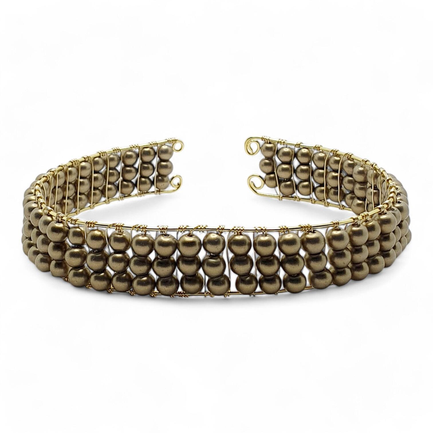 Genevieve Cuff Bracelet golden olive bracelet making kit — DIY set with beads and instructions for creating handmade jewelry