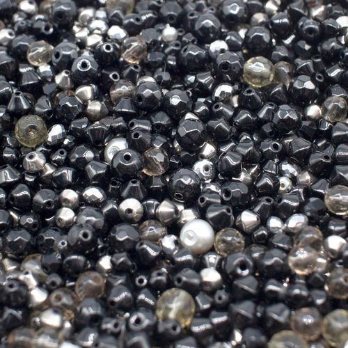 Glass Mixed Beads 50g   Black Grey 4mm for jewellery making