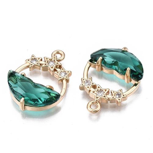 Half Moon Crystal Ring Pendant / Charm   Teal 21 x 15mm for jewellery making