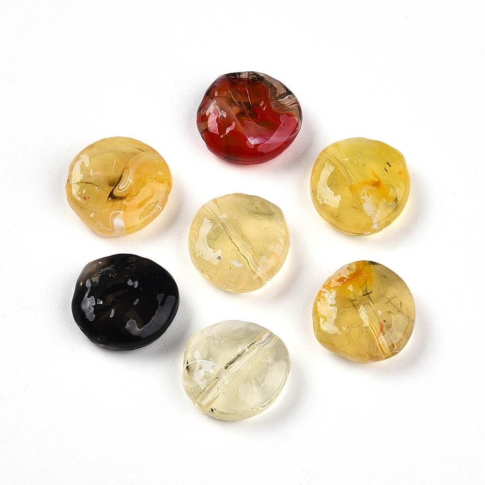 Acrylic 2 Tone Marble Beads Disc 14mm 10pcs   Khaki for jewellery making