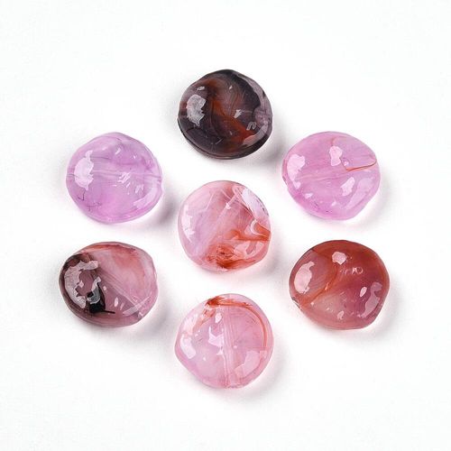 Acrylic 2 Tone Marble Beads Disc 14mm 10pcs   Plum for jewellery making