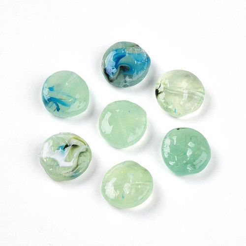 Acrylic 2 Tone Marble Beads Disc 14mm 10pcs   Aquamarine for jewellery making