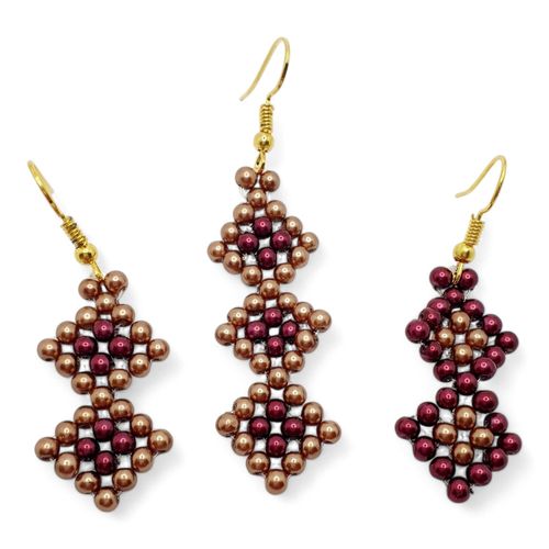 Yvette Pearl Earrings caramel & burgundy earring making kit — DIY set with beads and instructions for creating handmade jewelry