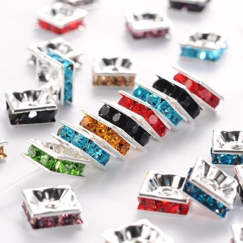 Diamante Spacer Flat Square 8mm Silver Mixed 20pc 20 Pieces for jewellery making