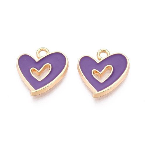 Enamel Gold Charm   15mm Flute Heart Purple 2pc for jewellery making