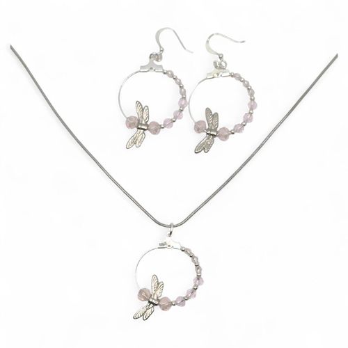 Dragonfly Earrings & Pendant pink earring making kit — DIY set with beads and instructions for creating handmade jewelry