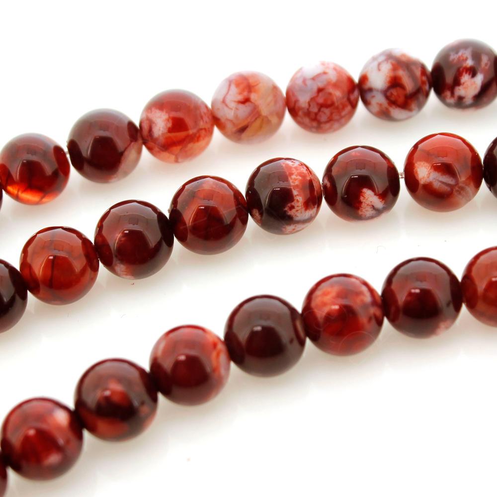 Marble Agate Round Beads 8mm 16" Strand - Dark Red
