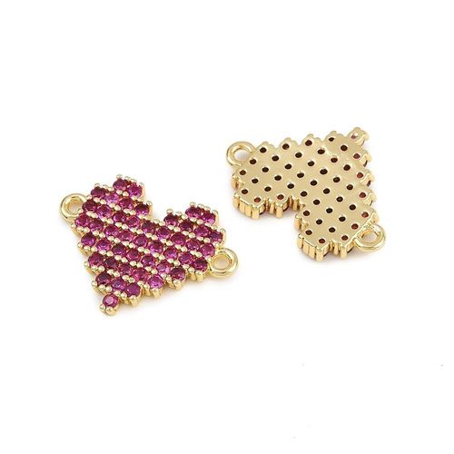 Pave CZ Ruby Heart Connector 15mm Gold for jewellery making