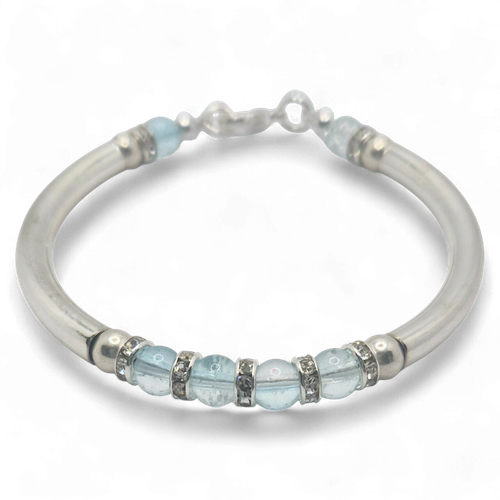 Lisa Curved Tube Bracelets   Silver Aqua for jewellery making