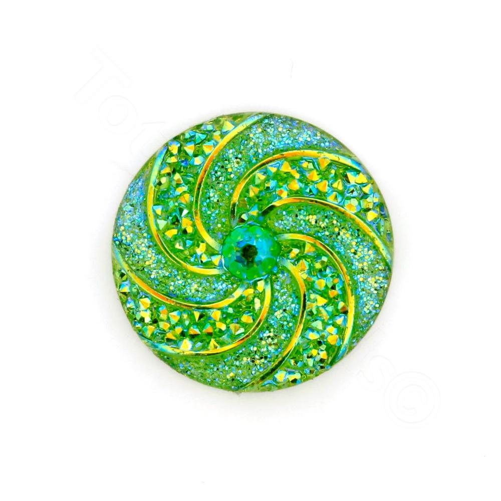 Acrylic Cabochon 20mm Disc - Spiral Green