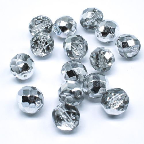 Czech Fire Polished 12mm Facet Beads   Half Silver 15pcs for jewellery making
