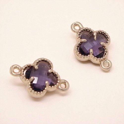 CZ Clover Connector 9mm   Purple 1pc for jewellery making