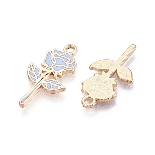 Enamel Gold Charm   Rose Blue 2pcs 22 x 12mm for jewellery making