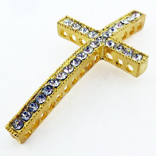 Rhinestone Cross   Gold & Crystal 2mm for jewellery making