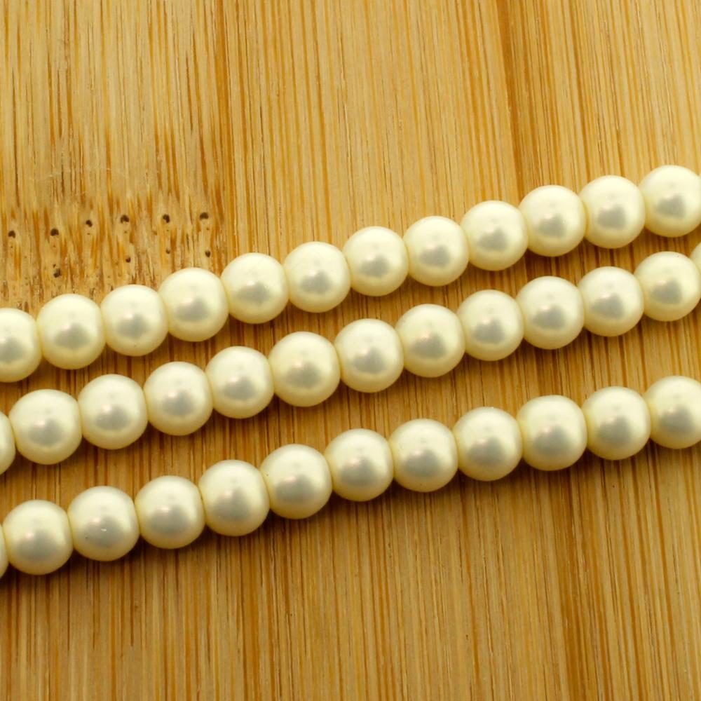 Satin Glass Pearl Round Beads 5mm - Oyster White