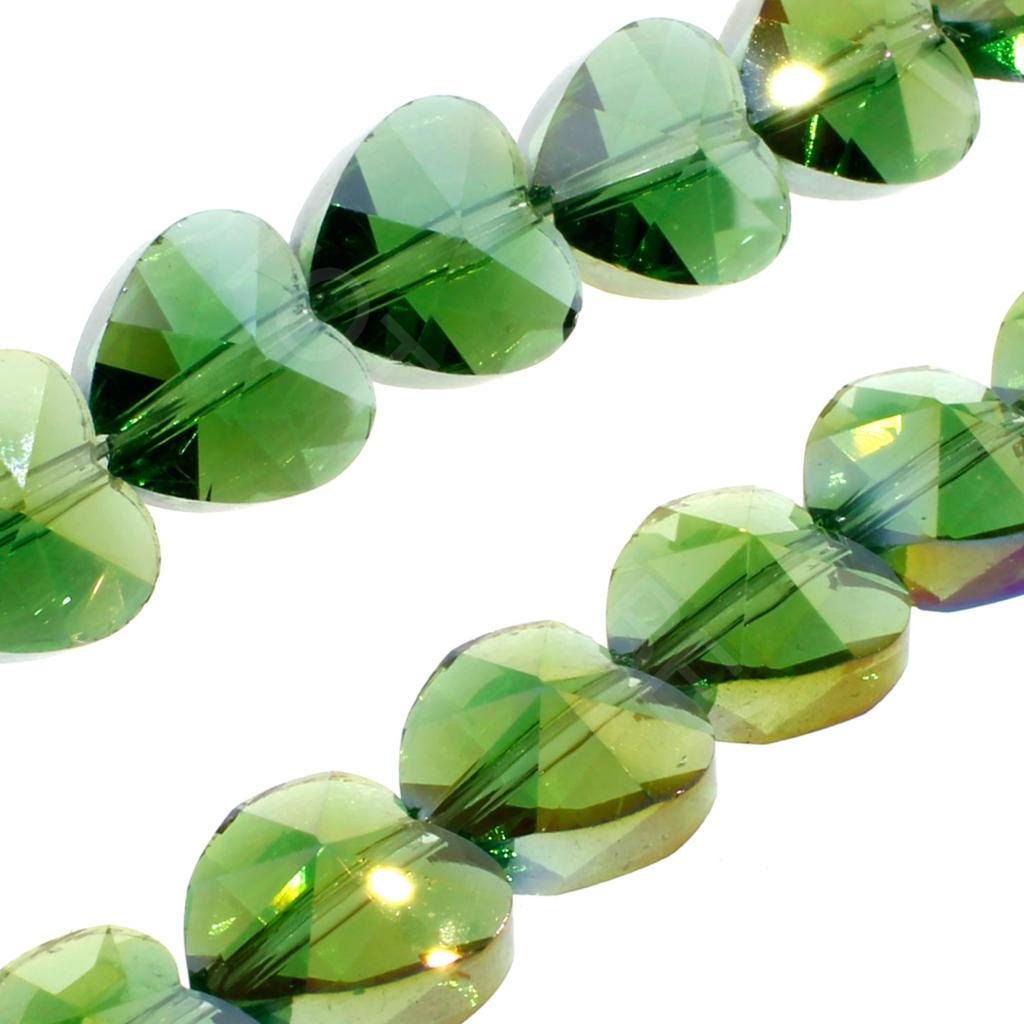 Crystal Heart Beads 10mm 25pcs - Green AB