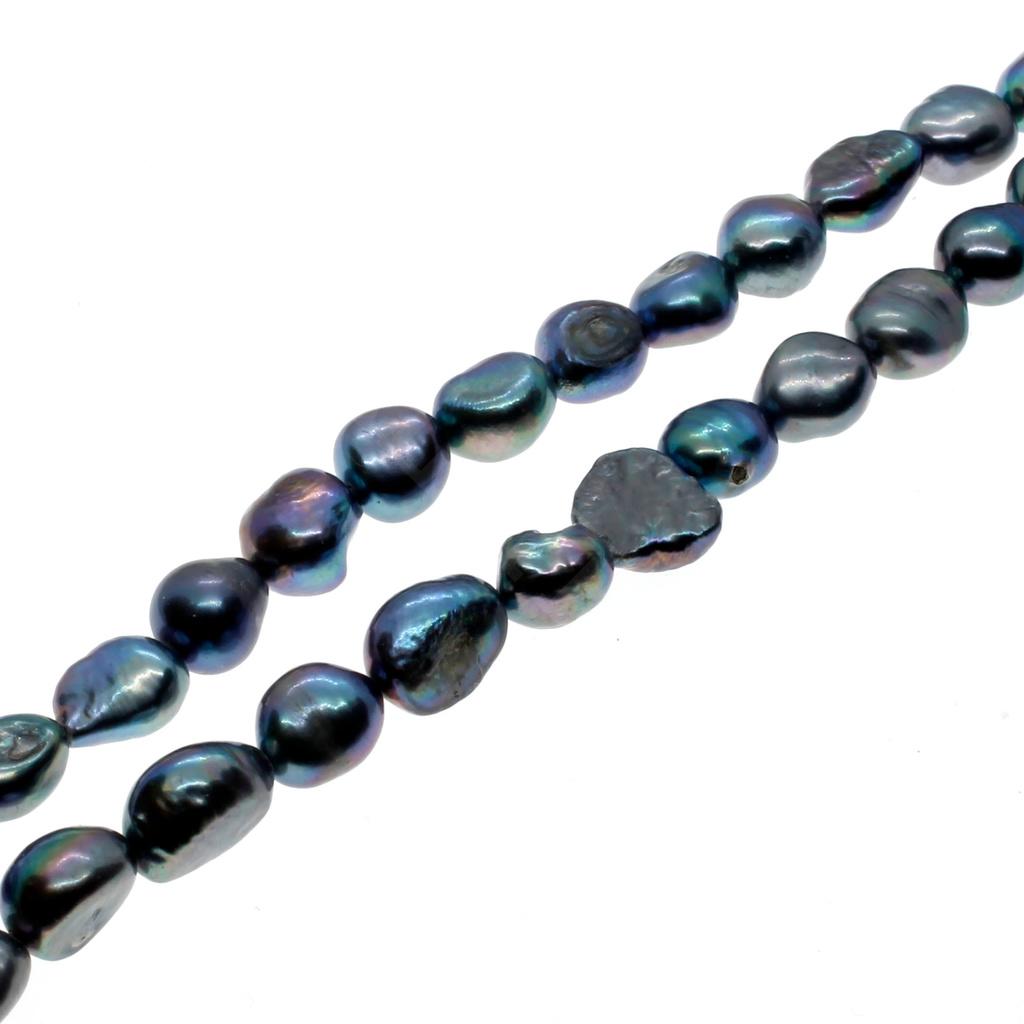 Freshwater Pearls 8-9mm Flat Rice Peacock - 14" String