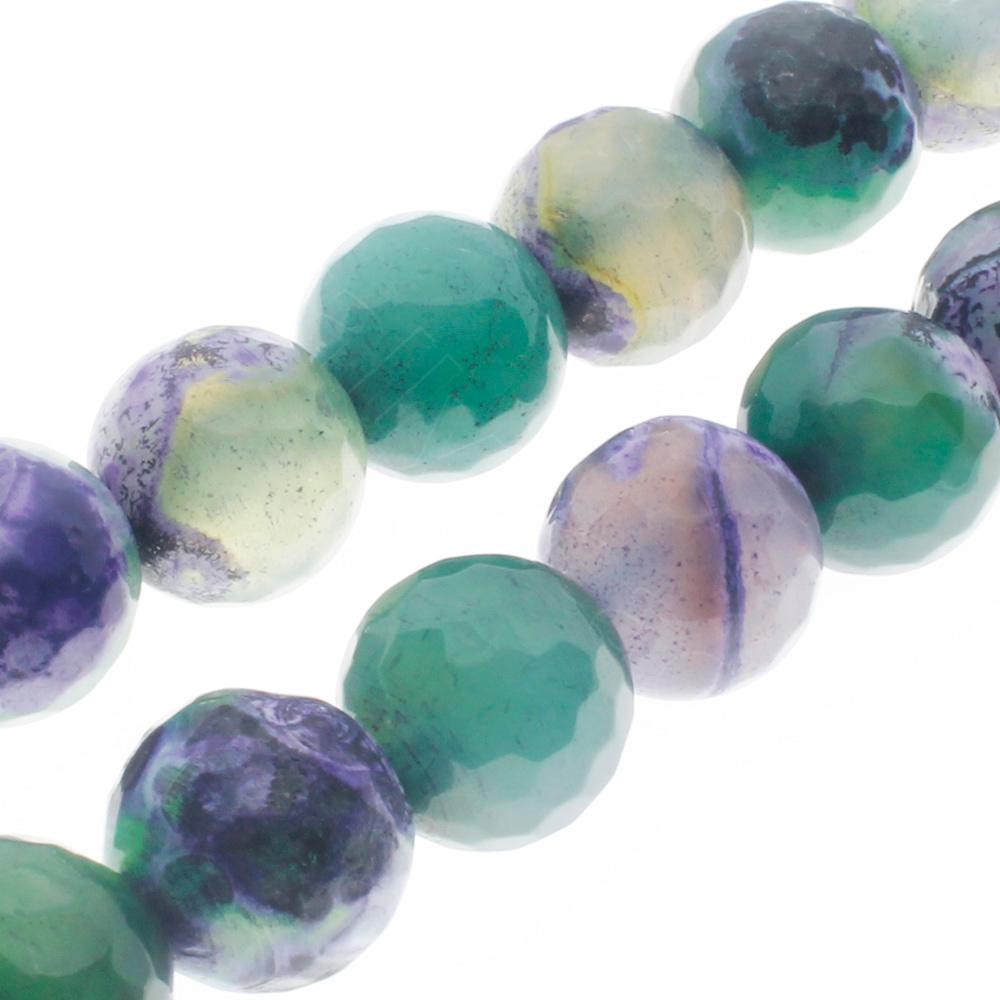 Fire Agate Faceted Round 10mm - Emerald & Mauve 15" Strand