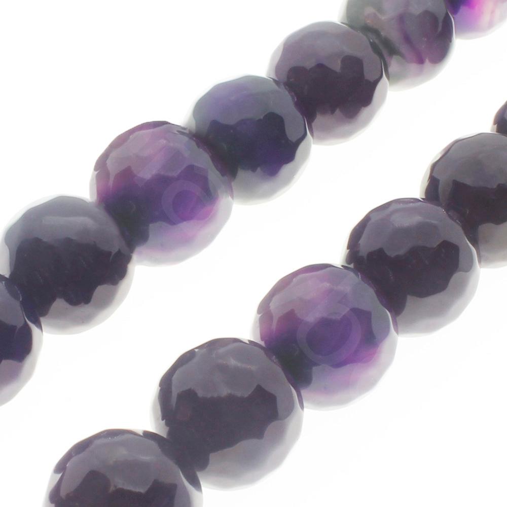 Fire Agate Faceted Round 10mm - Deep Purple 15" Strand