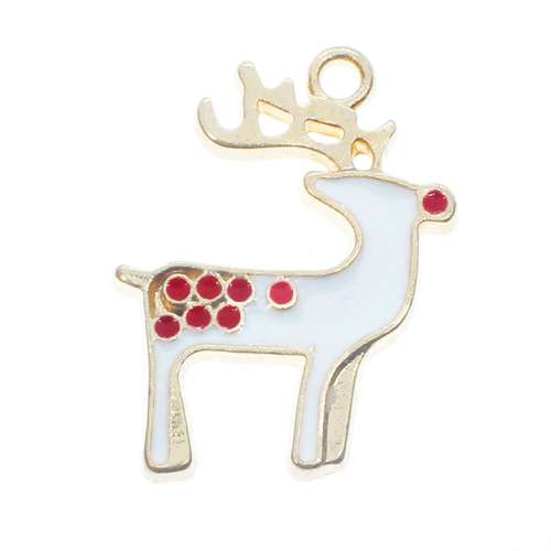 Enamel Christmas Gold Charm - White Raindeer 2pcs