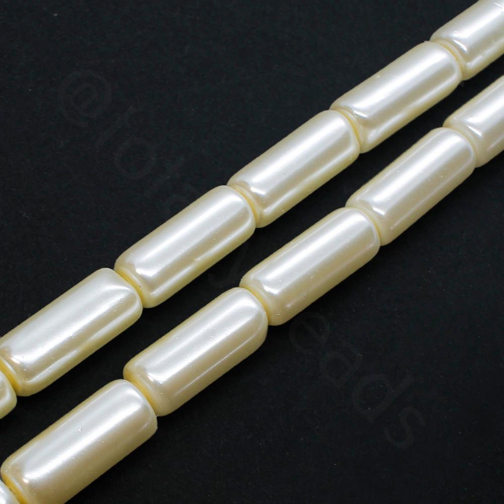 Glass Pearl Tube Beads 6x15mm - Ivory