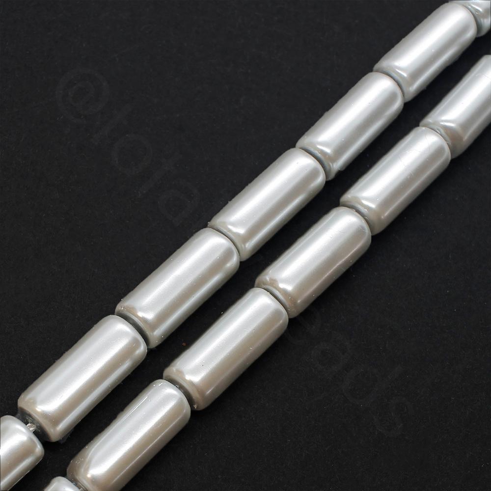 Glass Pearl Tube Beads 6x15mm - Silver Grey